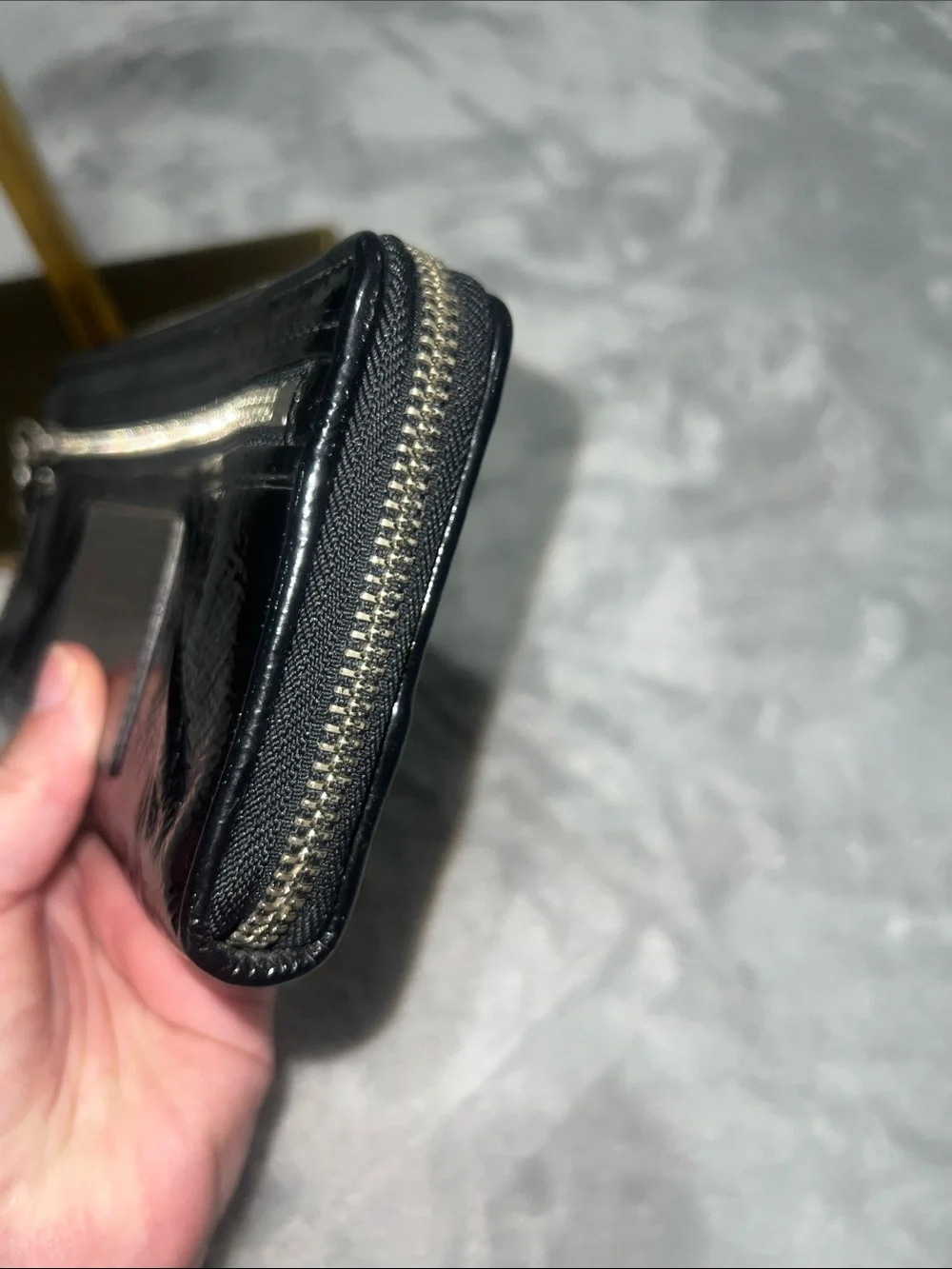 Coach Poppy Black Patent Zip-Around Wallet Wristlet. EUC